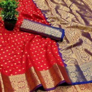 Silk with all over Buti and Heavy Work Anchal (Red)