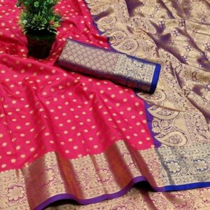 Silk with all over Buti with Heavy Work Anchal (Pink)