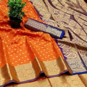 Silk with all over Buti and Heavy Work Anchal (Orange)
