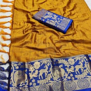 Soft Cotton Silk With Jacquard Border (Golden Yellow)