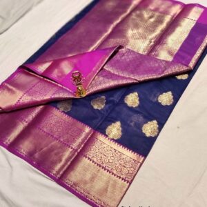 Silk With Kanjeevaram Work Pattern (Deep Blue)