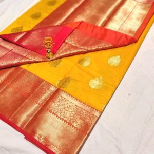 Silk With Kanjeevaram Work Pattern (Yellow)