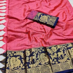 Soft Cotton Silk With Jacquard Border (Pink)