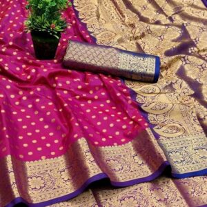 Silk with all over Buti and Heavy Work Anchal (Magenta)
