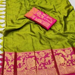 Soft Cotton Silk With Jacquard Border (Green)