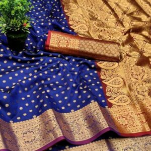 Silk with all over Buti and Heavy Work Anchal (Royal Blue)