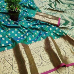 Silk with all over Buti and Heavy Work Anchal (Sea Green)