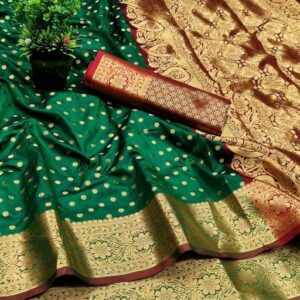 Silk with all over Buti and Heavy Work Anchal (Deep Green)