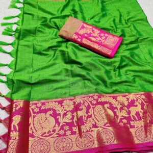 Soft Cotton Silk With Jacquard Border (Light Green)