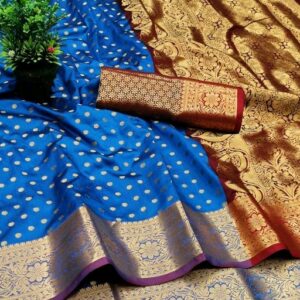 Silk with all over Buti and Heavy Work Anchal (Blue)