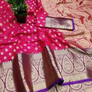 Silk with all over Buti and Heavy Work Anchal (Deep Pink)