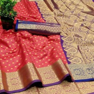 Silk with all over Buti and Heavy Work Anchal (Light Pink)