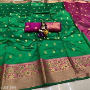 Silk With Kanjeevaram Work Pattern (Shamrock Green)