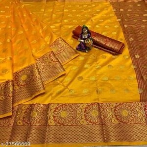 Silk With Kanjeevaram Work Pattern (Gamboge)