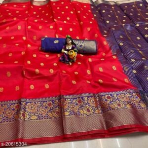 Silk With Kanjeevaram Work Pattern (Fire Red)