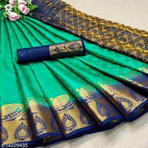 Silk With Zari Woven Border (Caribbean Green)