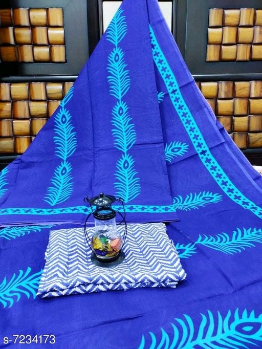 fcity.in - Women Plain Bagru Printed Pure Cotton Mulmul Traditional Ethnic  Saree