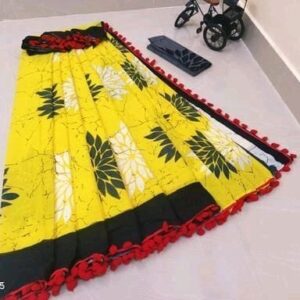 Ethnic printed Cotton Saree (Yellow)