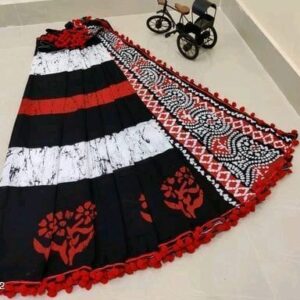 Ethnic printed Cotton Saree (Black & White)