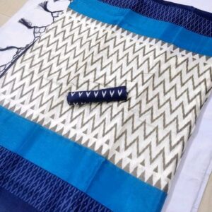 Khadi Cotton Silk (White & Blue)