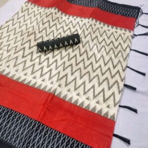 Khadi Cotton Silk (White & Red)